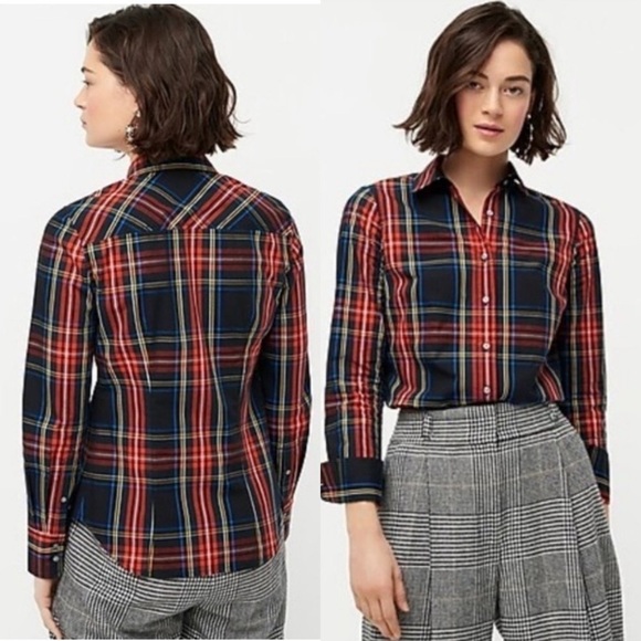 J CREW Tailored Fit Perfect Shirt in Steward Plaid Size 0 - Picture 1 of 12